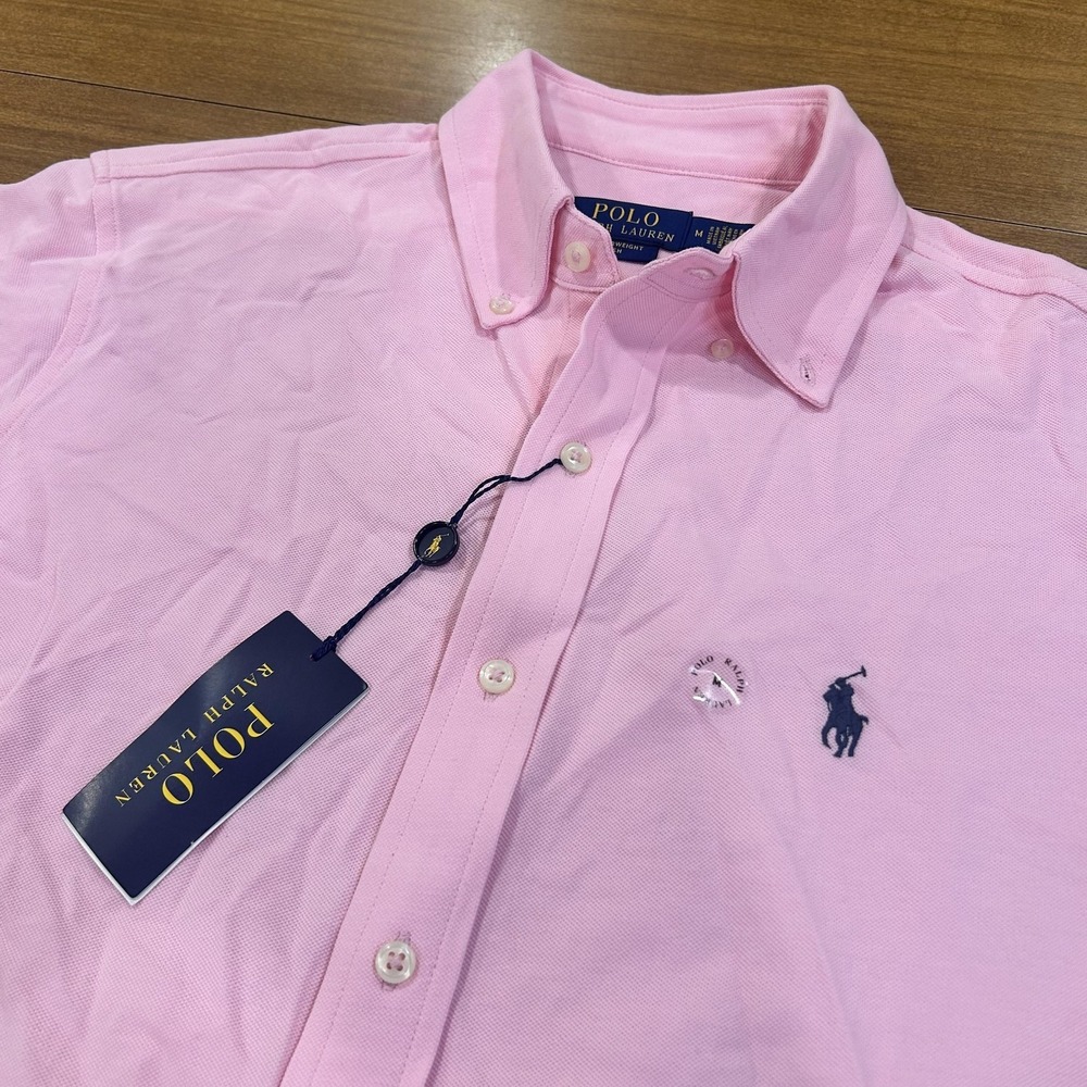 Polo Ralph Lauren Shirt Mens Medium Pink Featherweight Mesh S/S Button Down NWT